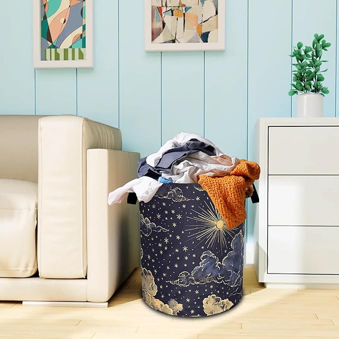 Beautiful Sun Stars Moon Laundry Basket Oxford Cloth Clouds Laundry Hamper - Image 6