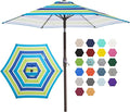 JEAREY 7.5FT Patio Umbrella Market Table Umbrella with 6 Sturdy Ribs, Push Button Tilt/Crank Outdoor Umbrella for Garden, Deck, Backyard, Pool and Beach,Bold Blue-Green Stripe by JEAREYOutdoorsCollection
