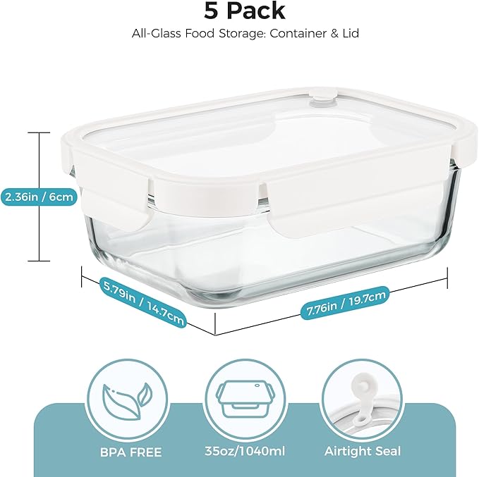 Vtopmart 5 Pack 35oz Glass Food Containers - Image 2
