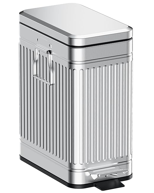 Small Bathroom Trash Can with Lid Soft Close, 6L / 1.6 Gallon Stainless Steel by GibHerz