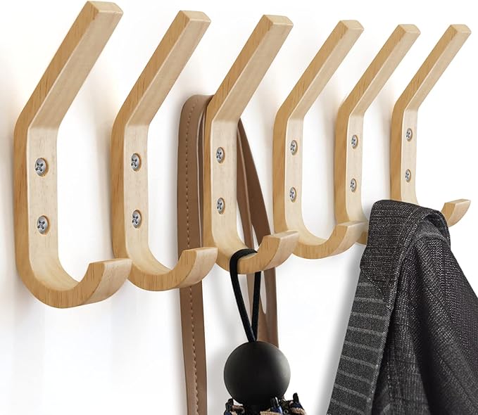 Wooden Coat Hooks Wall Hooks, Natural Oak Wood Hooks Decorative Vintage Wood - Image 2