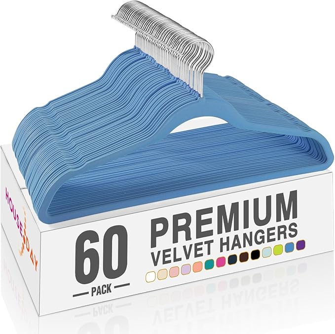 HOUSE DAY Tranquil Blue Velvet Hangers 60 Pack, Non Slip Clothes Felt Hanger by HOUSEDAY