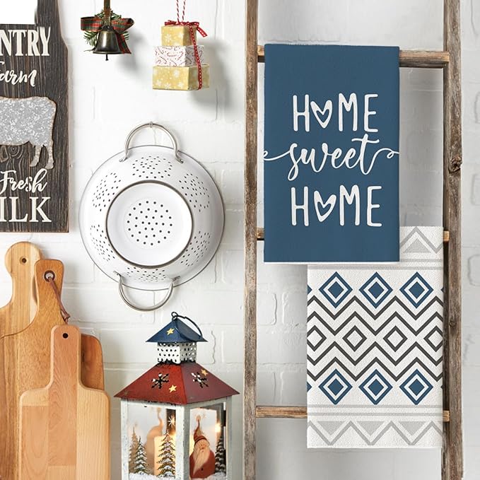 Artoid Mode Blue Grey Stripes Home Sweet Home Boho Winter Kitchen Towels Dish - Image 3