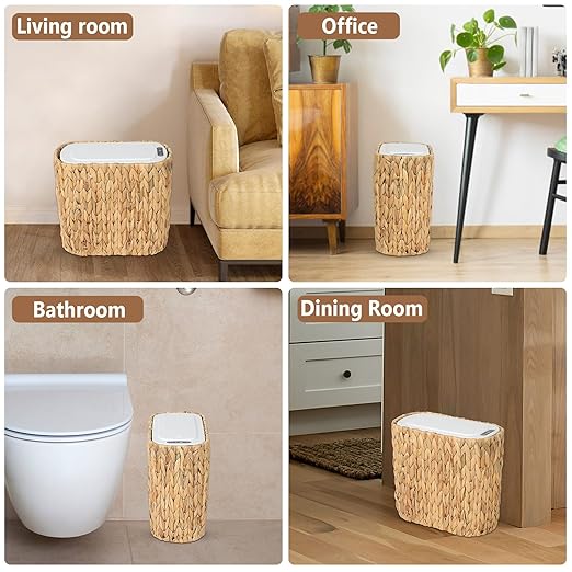 Boho Kitchen Trash Can with Lid, 3.5 Gallon Automatic Small Rattan Trash Can - Image 6