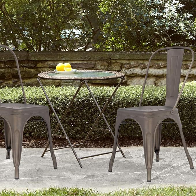 FDW | Set of 4 Metal Dining Chairs | Bronze | Stackable Tolix Side Chairs with Backrest | Scratch-Resistant | Non-Slip Feet | Indoor/Outdoor Use | 330 lbs Capacity | Ideal for Kitchen & Restaurant - Image 2