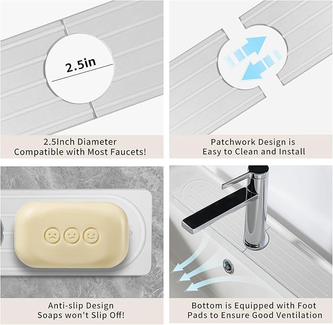 Stone Faucet Mat for Kitchen Sink, Diatomite Fast Drying Absorb Moisture Tray - Image 4