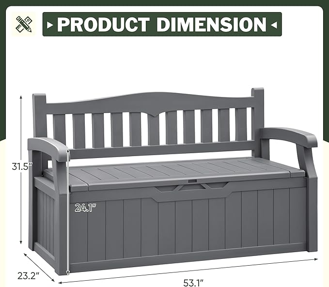Flamaker 80 Gallon Storage Bench Outdoor Indoor, Durable All-Weather Seating with Hidden Storage, Lockable Deck Box for Garden, Patio, Poolside (Grey) - Image 3