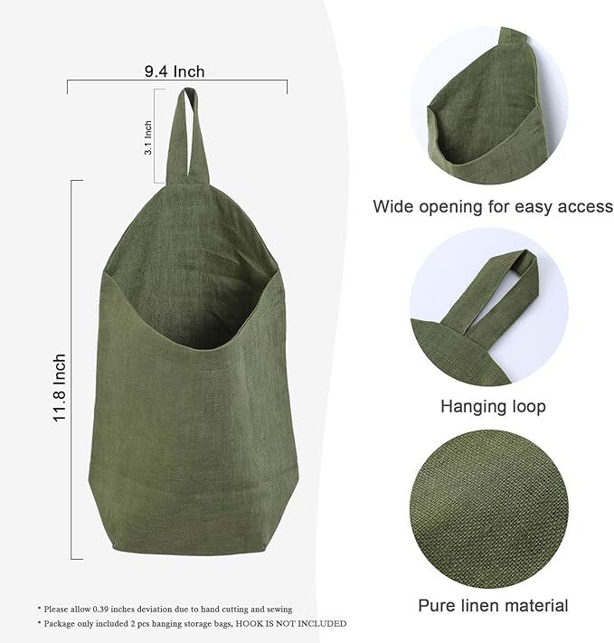 100% Linen Hanging Storage Bags Baskets 2 Pcs, Small Wall Storage Bag - Image 2