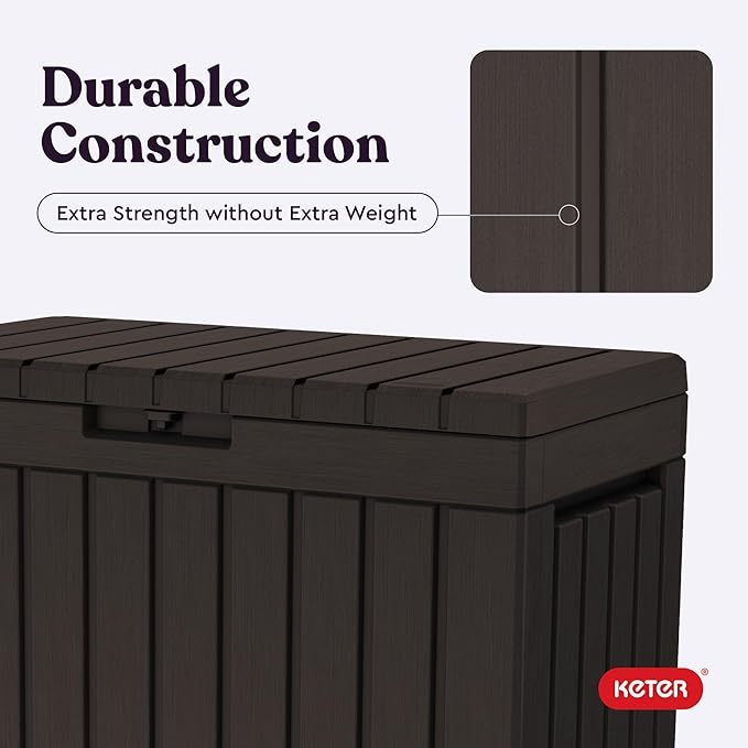 Keter Kentwood 50 Gallon Resin Deck Box for Outdoor Storage – Weather‑Resistant Balcony & Patio Box for Cushions, Throw Pillows & Garden Tools, Brown - Image 6
