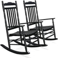 VINGLI Wooden Rocking Chair, Outdoor Chair with 450 lbs Support, Relaxing Rocker with Solid Wood High Back Seat Reclining Seat for Deck, Garden, Backyard, Porch, Indoor or Outdoor Use (Black, 2PCS) by VINGLI