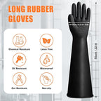 22"Black Anti-Slip Chemical Resistant Rubber Gloves, Long Heavy Duty Glove - Image 2