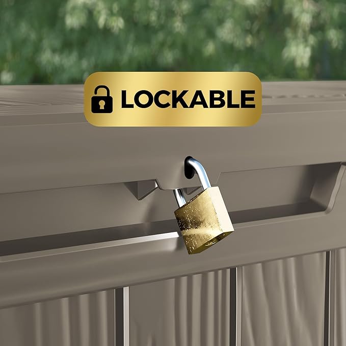 TARKARI 80 Gallon Lockable Resin Deck Box, Waterproof & UV-Resistant Outdoor Storage Box for Outdoor Cushion Storage, Garden Tools & Pool Accessories Storage, Coffee - Image 7