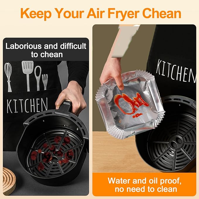 Air Fryer Paper Liners, 6.3” Square Non-stick Sheets, Food Grade Aluminum Foil - Image 3