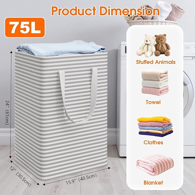 3 Pack Laundry Basket, Waterproof & Freestanding Large Laundry Hamper, - Image 2
