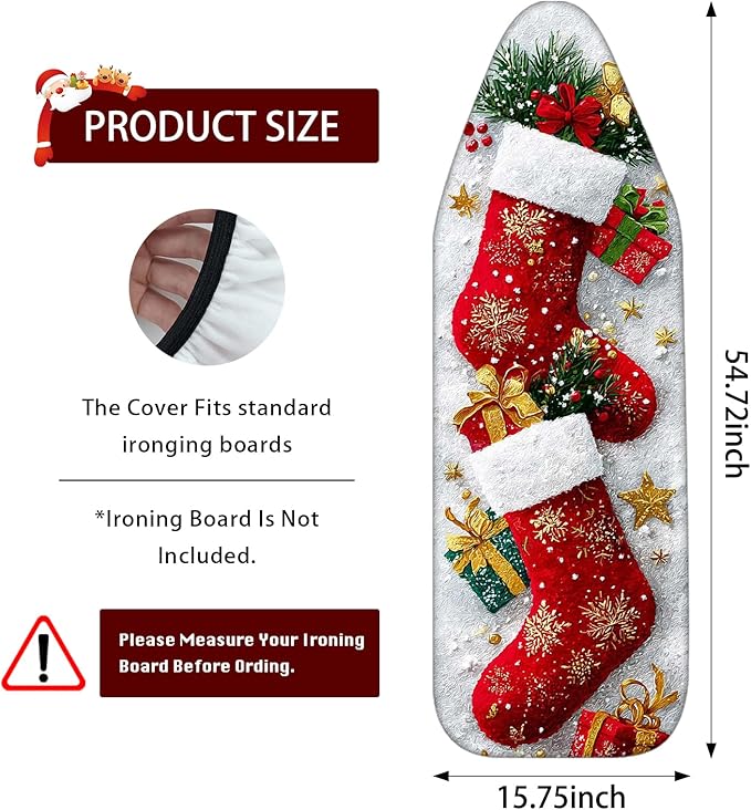 Nuxovilar Ironing Board Cover Winter Stockings Pattern Polyester 15x54 Inches - Image 3