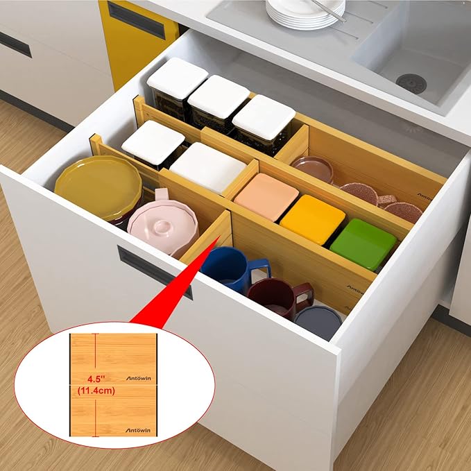 ANTOWIN Bamboo Drawer Dividers Organizers 16pcs, Expandable Drawer Separators - Image 9
