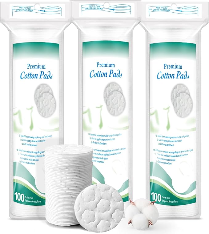 Premium Cotton Rounds for Face, 100% Pure & Natural Facial Cleansing Round Pads by BODFPPC