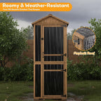 Outdoor Storage Cabinet, Wood & Metal Garden Shed with Waterproof Asphalt Roof, Patio Organizer with 3 Fixed Shelves & Removable Shelf for Long Tools, Lockable Magnetic Doors for Backyard Garage Pool - Image 6