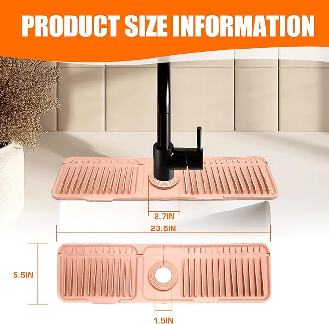 Pink 24" Button Style Faucet Drip Catcher – Silicone Faucet Mat - Image 2