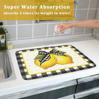 Lemon Dish Drying Mat for Kitchen Counter Spring Summer Black White buffalo - Image 7