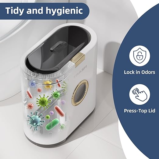 Bathroom Small Trash can with lid, 3.4 gallon/13 Liter Ultra-Thin Plastic Trash - Image 6