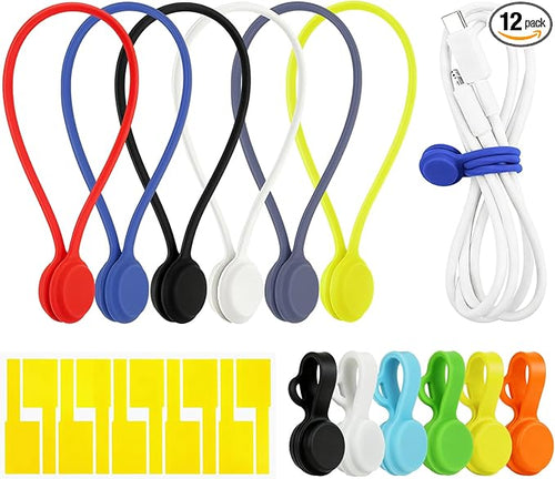 12pcs Silicone Magnetic Cord Organizer Cable Ties Reusable Clips, Cable Straps by Unknown