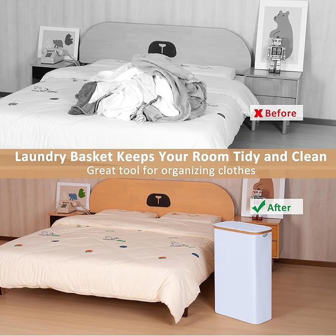 60L Slim Laundry Hamper, Narrow Laundry Basket - Image 3