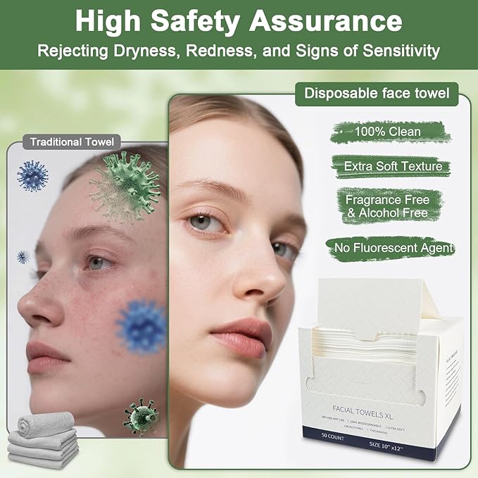 Face Towels Disposable, 12” x 10” Biobased Facial Towelettes, Large Soft & - Image 7