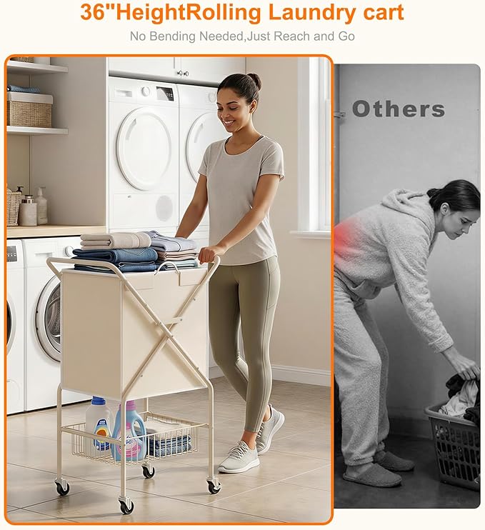 Laundry Basket with Wheels:88L Rolling Laundry Cart Foldable Metal Frame Dirty - Image 2