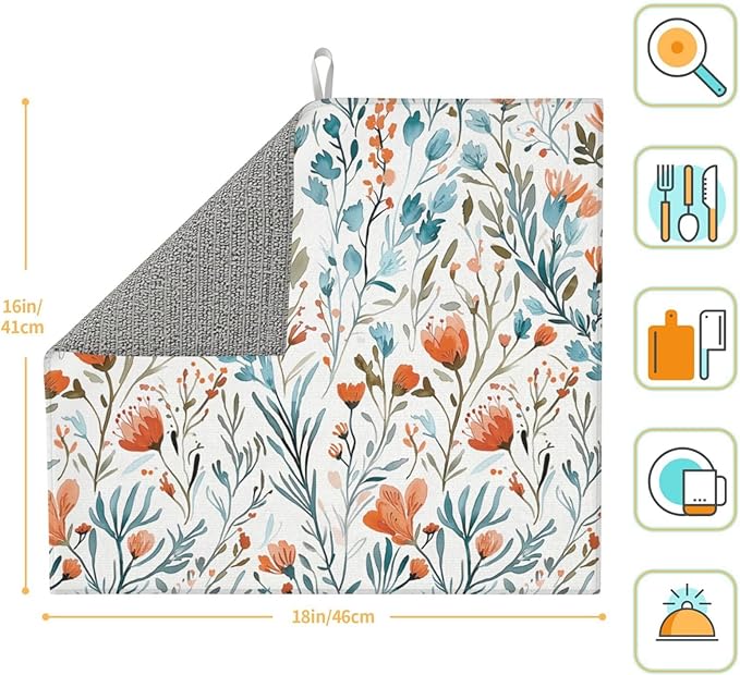 Teal and Orange Floral Dish Drying Mat - Image 6
