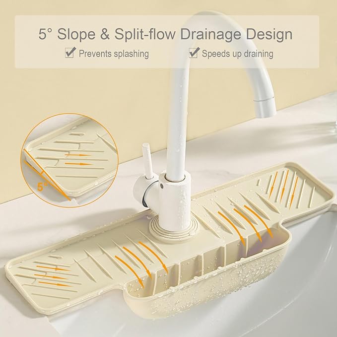 Silicone Faucet Mat with Sponge Holder, Sink Splash Guard, Faucet Draining Mat - Image 4