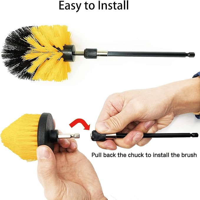 Drill Brush Attachment Set, 7 Pack 1/4in Power Scrubber Brush + Extend Long Rod - Image 5