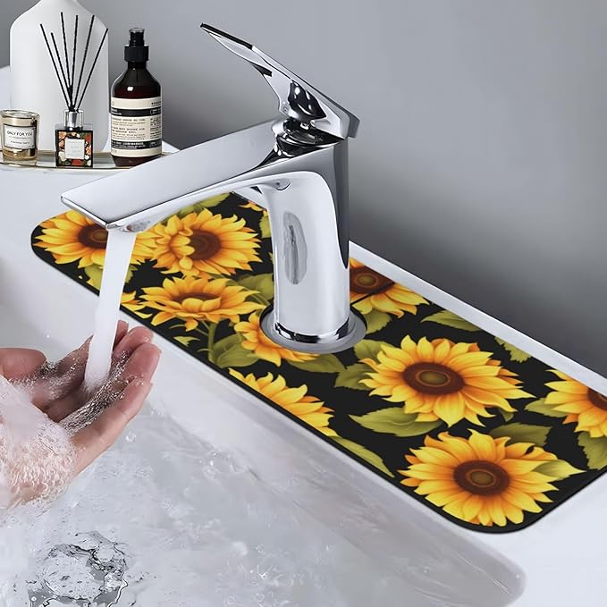 Kitchen Faucet Mat 15 x 5.5 Inch Sunflowers Faucet Draining Mat Farmhouse - Image 8