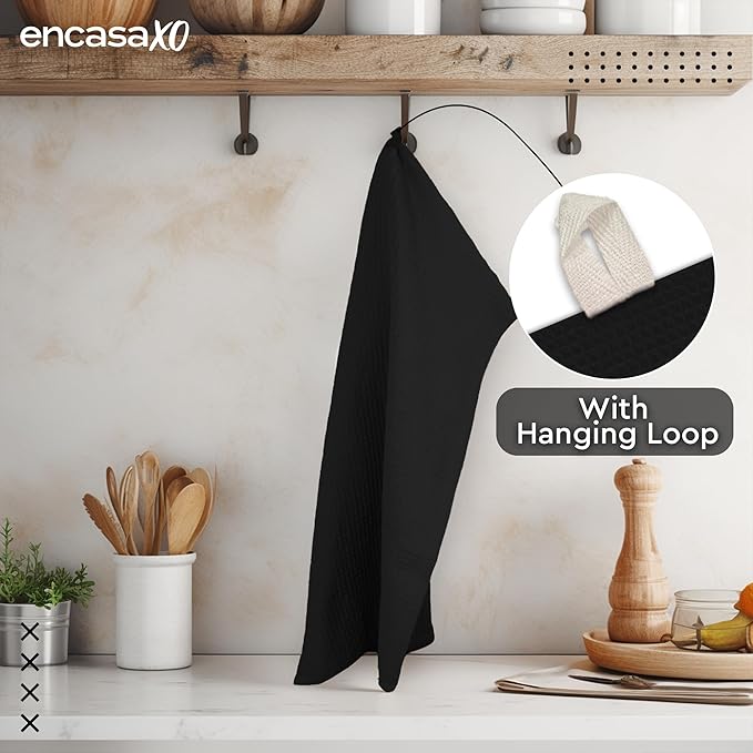 Encasa XO Kitchen Dish Towels Set | Black | Waffle Weave and Flat Hand Tea - Image 5