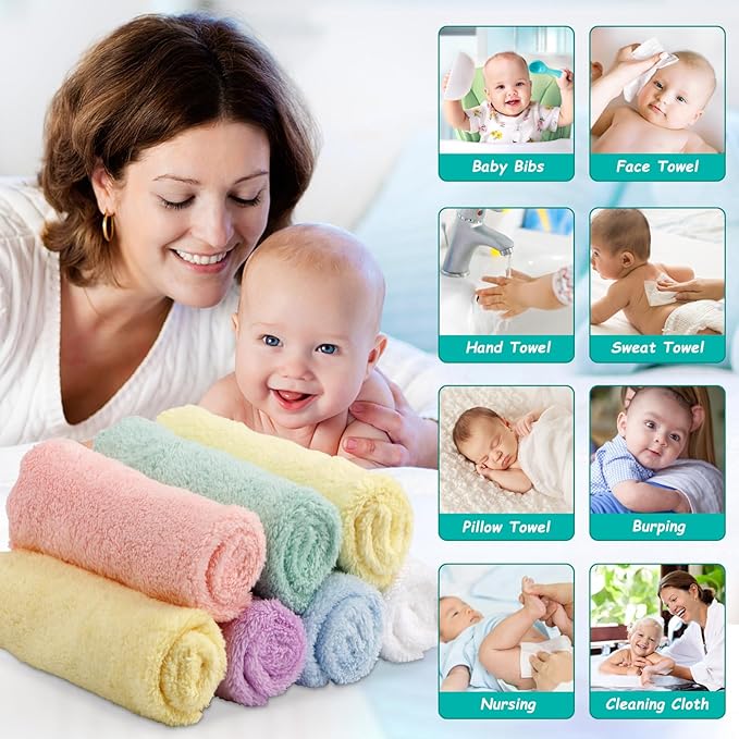 HOMEXCEL Baby Washcloths 12 Pack-Microfiber Baby Bath Face Towel 11.5 x 11.5 - Image 2