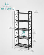SONGMICS 5-Tier Metal Storage Rack, Shelving Unit with X Side Frames, Dense Mesh, 12.6 x 23.6 x 57.3 Inches, for Entryway, Kitchen, Living Room, Bathroom, Industrial Style, Ink Black UBSC165B01 - Image 3
