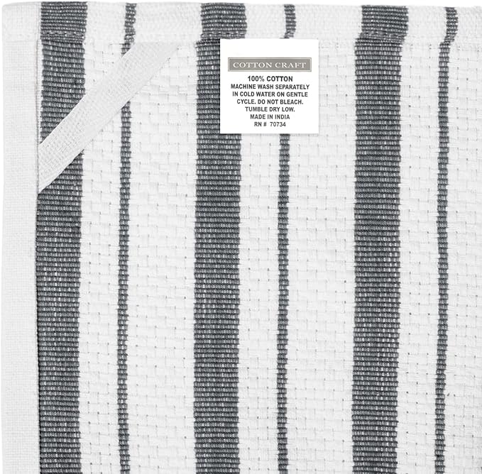 COTTON CRAFT - 4 Pack - Basket Weave Kitchen Towels - Grey - Cotton - Oversized - Image 8
