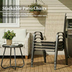 MAMIZO Patio Dining Chairs, Stackable All Weather Teslin Chair, Heavy Duty Outdoor Breathable Chairs Set, w/Armrests, Upgraded Chair FeetW/Strenthened Iron Spacers, 330 LBS (4, Brown) - Image 6
