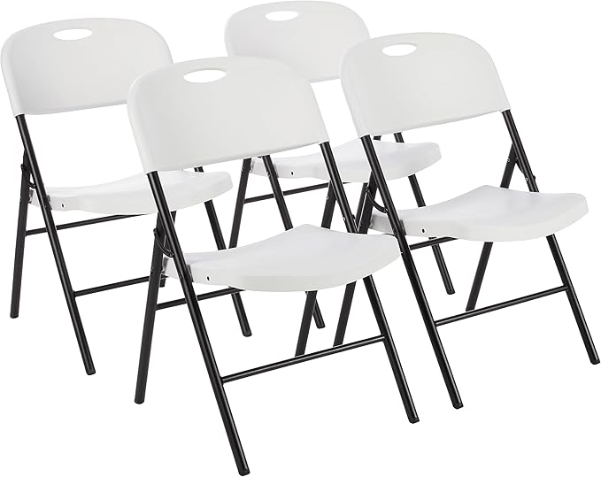 Amazon Basics Foldable Portable Comfortable Sturdy Folding Plastic Chair, 350-Pound Capacity, White, 4-Pack by AmazonBasics