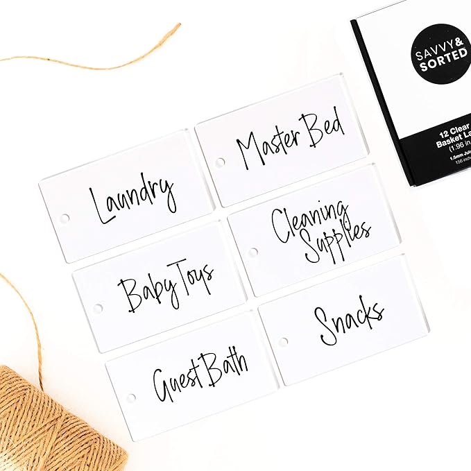 SAVVY & SORTED 12 Clear Basket Tags 3.5” x 2”, Acrylic Hanging Tags - Image 5