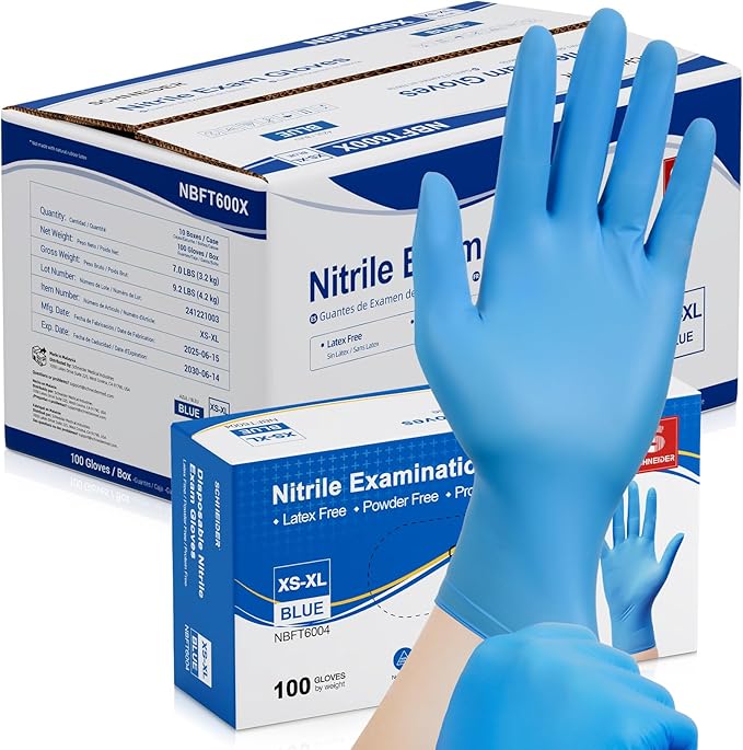 Schneider Nitrile Exam Gloves, Medical Grade Blue Disposable Gloves Latex Free by Schneider