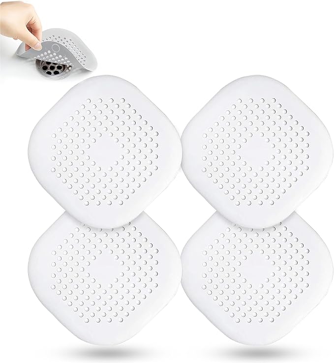 Silicone Square Drain Hair Catcher – 4-in-1 Set Shower Drain Strainer Covers by Unknown