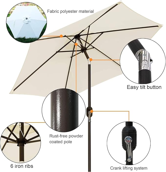 Blissun 7.5 ft Patio Umbrella, Yard Umbrella, Outdoor Market Umbrella with Push Button Tilt Crank (Creamy White) - Image 2