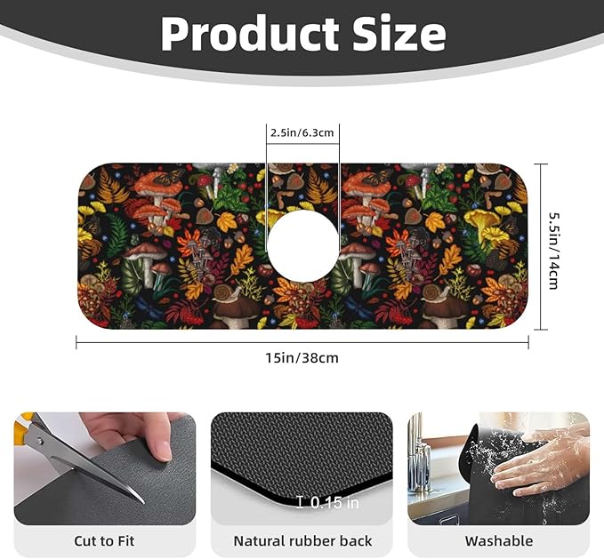 Mushroom Forest Butterfly Kitchen Sink Splash Guard Faucet Mat 1 Pcs, Absorbent - Image 2