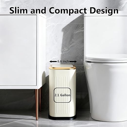 TIPGO Bathroom Trash Can with Lid, 2.1 Gallon / 8 Liter Small Garbage Can - Image 2