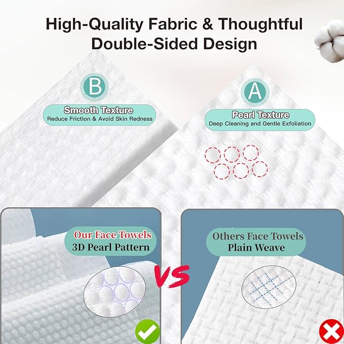 100% Pure Cotton Disposable Face Towel, 2 Pack Soft & Skin Friendly Face - Image 3