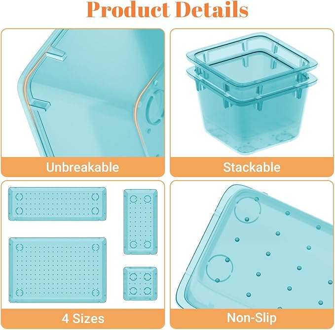 15 PCS Clear Plastic Drawer Organizer Set, 4-Size Acrylic Drawer Storage Trays - Image 4