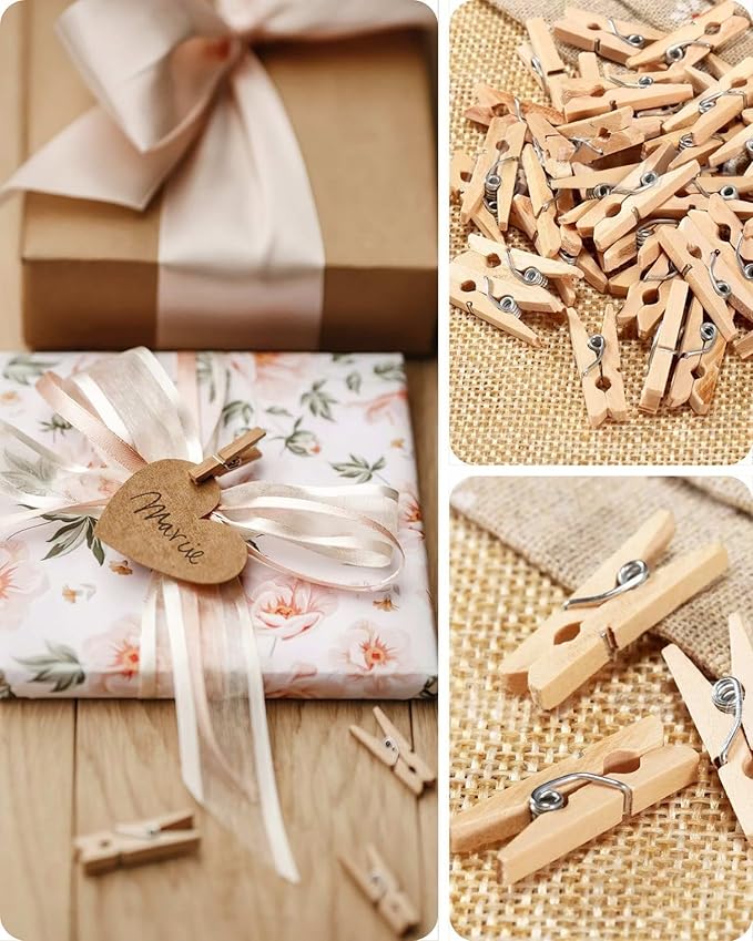 Mini Clothes Pins for Photo, Natural Small Wooden Clothespins 1 Inch Tiny Wood - Image 4