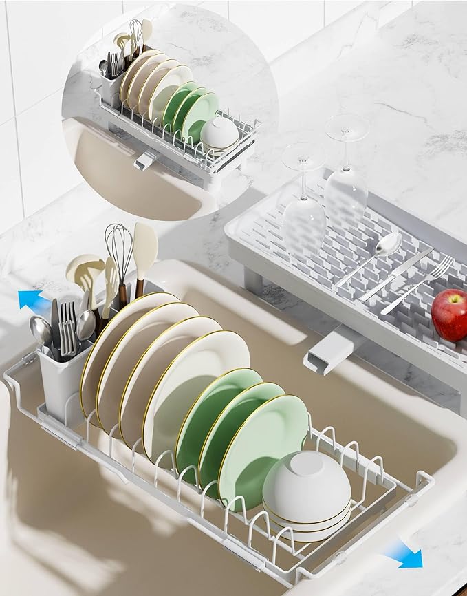 Nacial 2-in-1 Small Dish Drying Rack Fits 14''–21.8'' Sink, Dish Drainers by NacialPromise-Consumersfirstalways