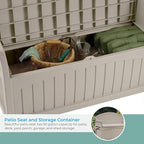 Suncast Outdoor Storage Bench - 50 Gallon Taupe Resin Outdoor Bench with Storage for Cushions, Tools & More. All-Weather Patio Deck Box with Seat for Porch, Pool, Yard, & Garden, Made in USA - Image 4